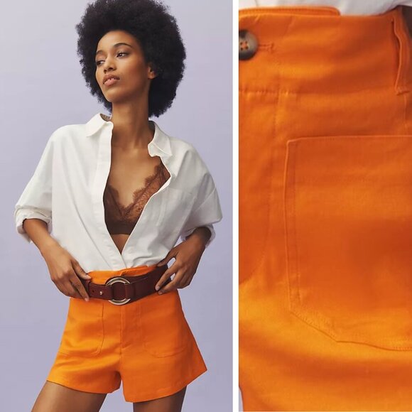 NEW Anthropologie Maeve Colette Shorts Orange Linen Edition Breathable Preppy - Picture 1 of 7